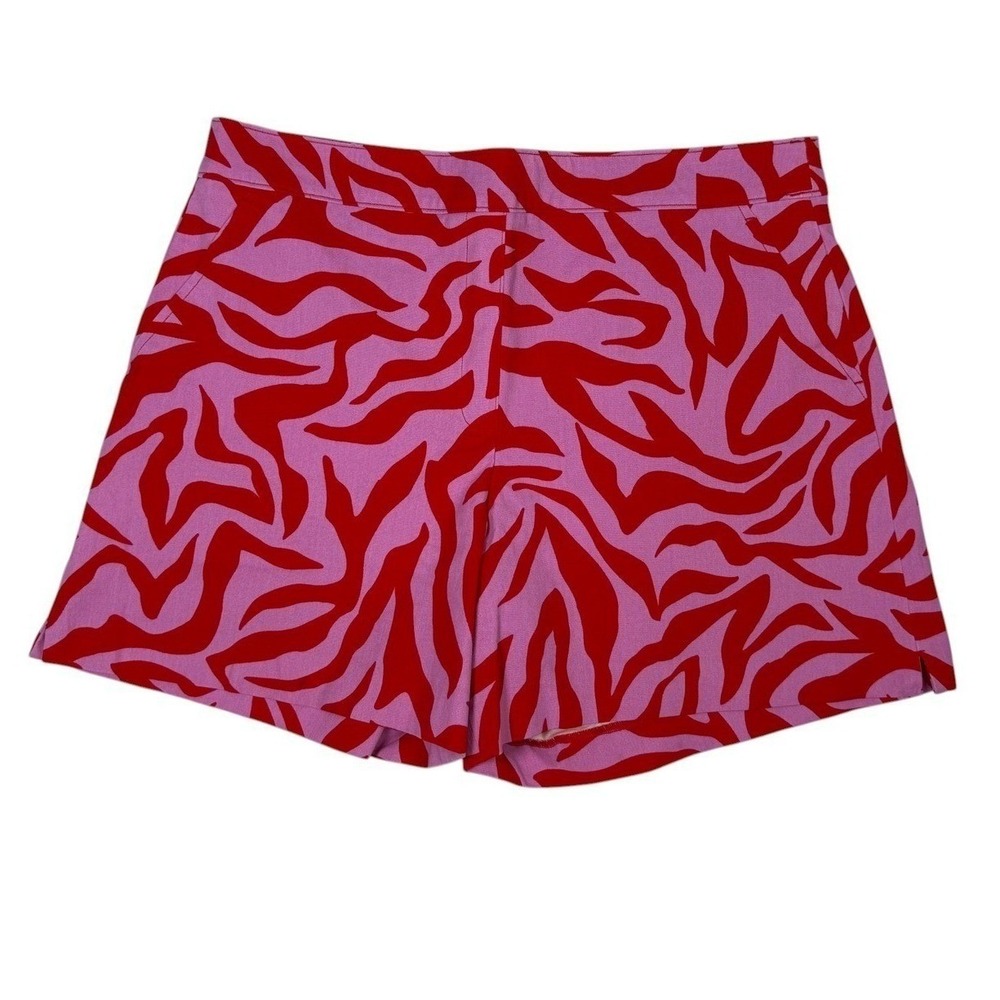 Spanx Large Pink Red Zebra Print Pull On Side Slit Shorts Athleisure Women